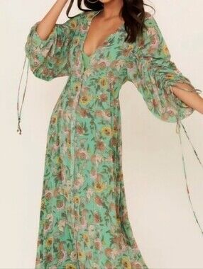 FREE PEOPLE earthfolk maxi dress in green XS